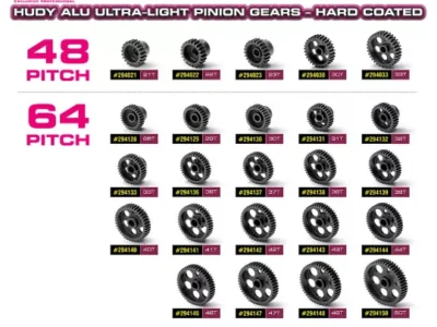 Hudy Alu Lightweight Pinion Gear – Hard Coated – 64P – 44 Corone e Pignoni 1/10 Elettrico 1/10